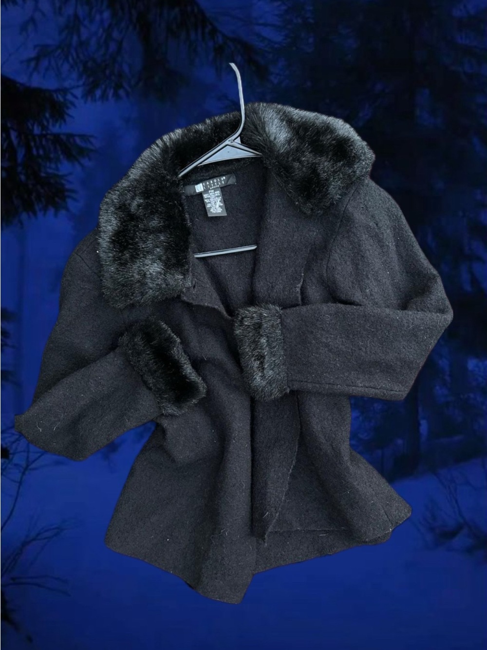 Women's Black Faux Fur Collared Coat